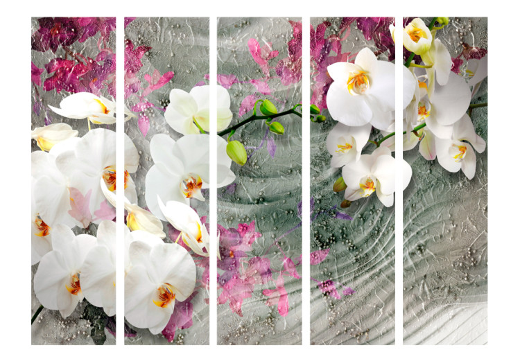 Room Divider Sounds of the Desert II - white orchid flowers on a background of colorful plants 95239 additionalImage 3