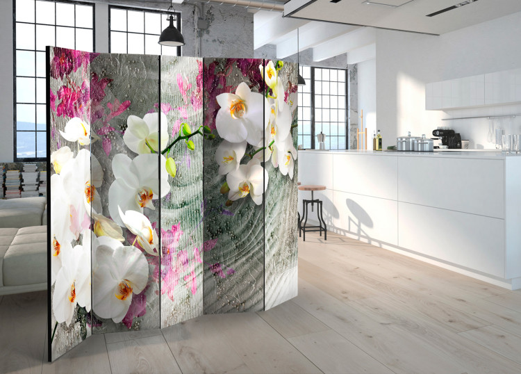 Room Divider Sounds of the Desert II - white orchid flowers on a background of colorful plants 95239 additionalImage 4