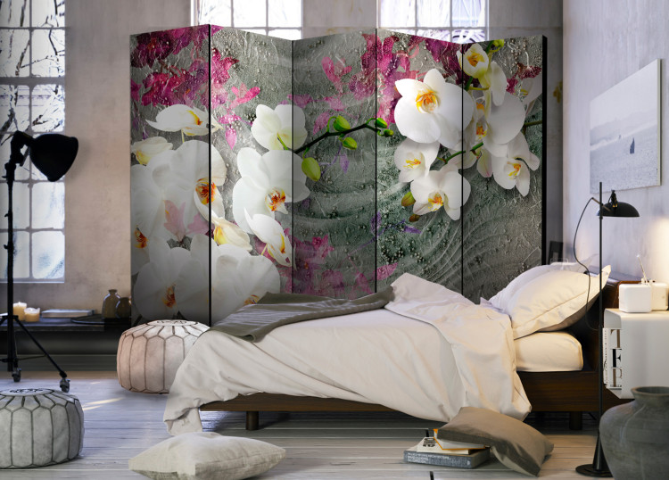 Room Divider Sounds of the Desert II - white orchid flowers on a background of colorful plants 95239 additionalImage 2