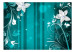 Wall Mural White flowers - abstract with ornaments pattern on turquoise background 97139 additionalThumb 1