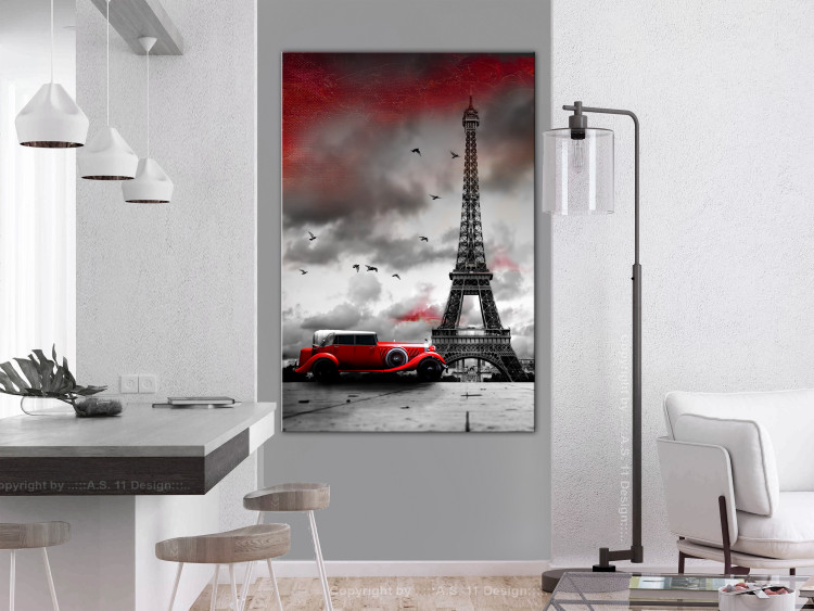 Canvas Red Car in Paris (1 Part) Vertical 113749 additionalImage 3