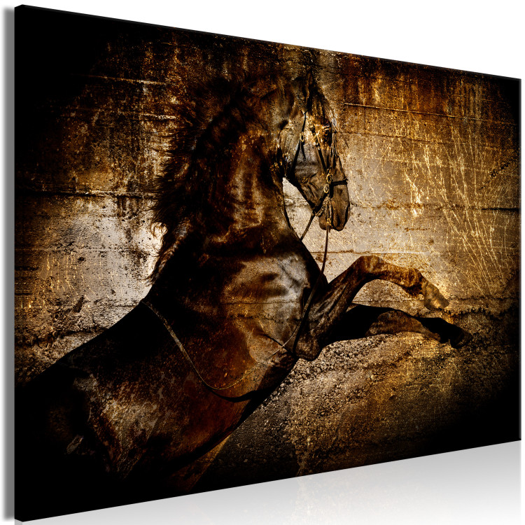 Canvas Golden horse - abstraction with a HIPPIC motif in golden scratches 135049 additionalImage 2