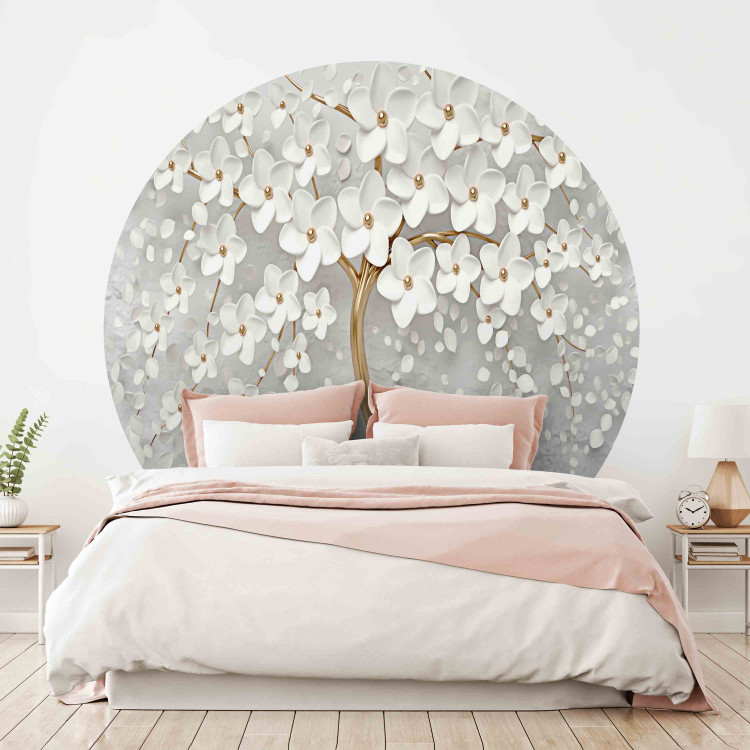 Round wallpaper Decorative Magnolia - Blooming Tree With White Flowers 149149