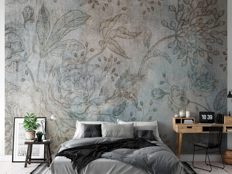 Wall Mural Retro minimalist flowers - floral motif with leaves in vintage style 137259