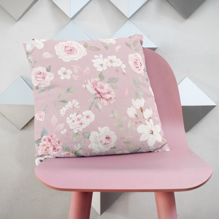 Decorative Microfiber Pillow Spring charm - vintage-style rose and magnolia on dark pink background cushions 146859 additionalImage 3