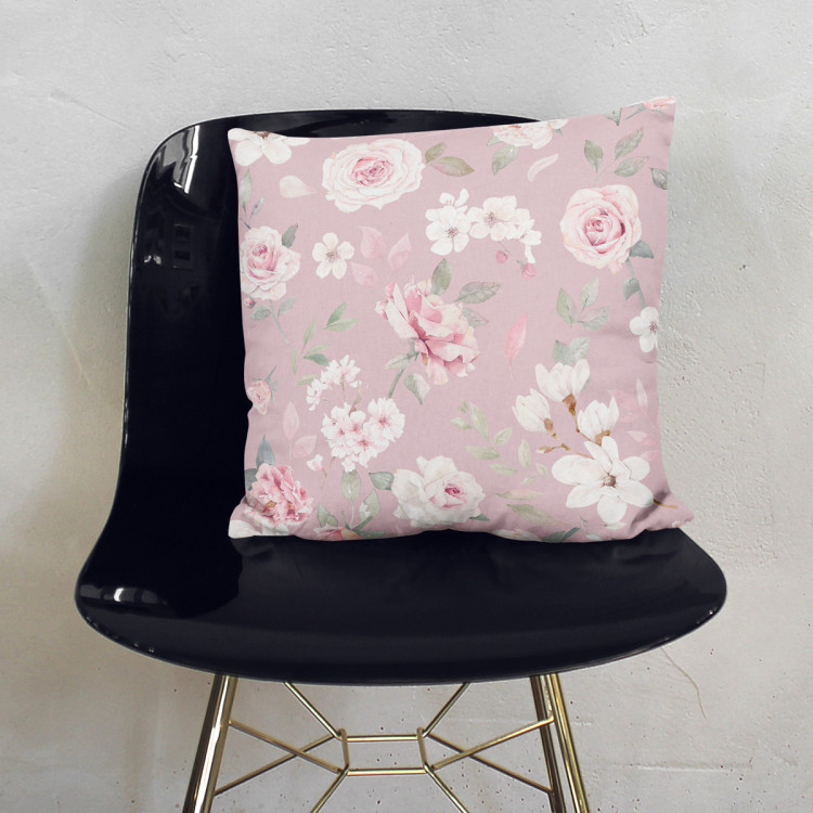 Decorative Microfiber Pillow Spring charm - vintage-style rose and magnolia on dark pink background cushions 146859 additionalImage 4