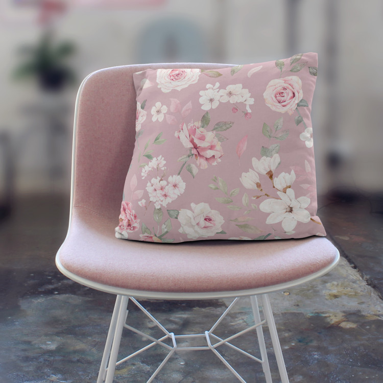 Decorative Microfiber Pillow Spring charm - vintage-style rose and magnolia on dark pink background cushions 146859 additionalImage 6
