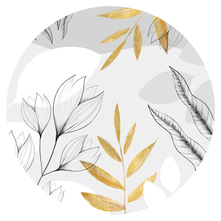 Round wallpaper Large Leaves - Minimalist Nature in Gray and Gold 151459 additionalImage 1
