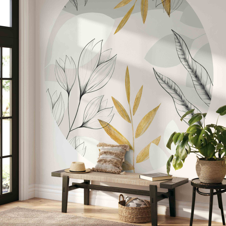 Round wallpaper Large Leaves - Minimalist Nature in Gray and Gold 151459 additionalImage 3