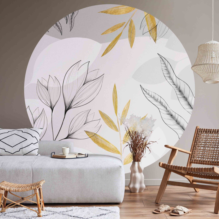 Round wallpaper Large Leaves - Minimalist Nature in Gray and Gold 151459 additionalImage 2