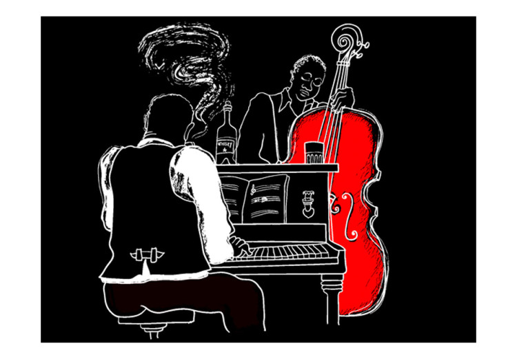 Wall Mural Jazz Music - Musicians playing double bass and piano on a black background 61369 additionalImage 1