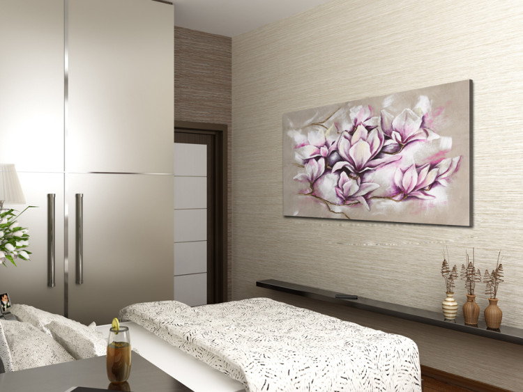 Canvas Pastel Magnolias (1-piece) - Artistic flowers on a beige background 48479 additionalImage 2