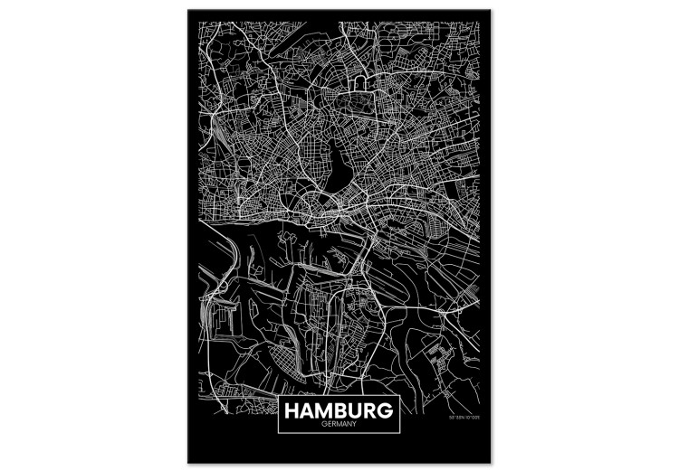 Canvas Dark Map of Hamburg (1 Part) Vertical 118089