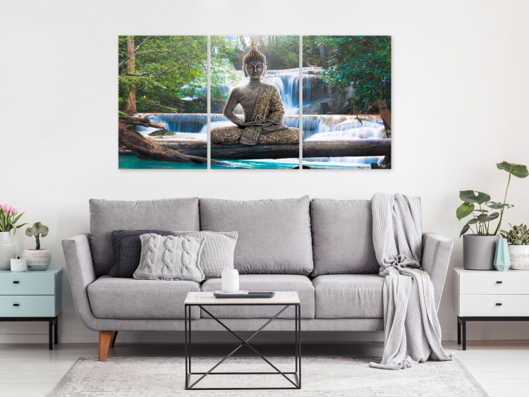 Canvas Buddha and Waterfall (3 Parts) Green 121989 additionalImage 3