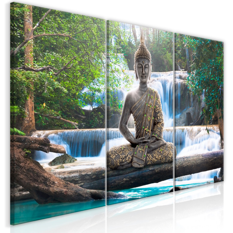 Canvas Buddha and Waterfall (3 Parts) Green 121989 additionalImage 2