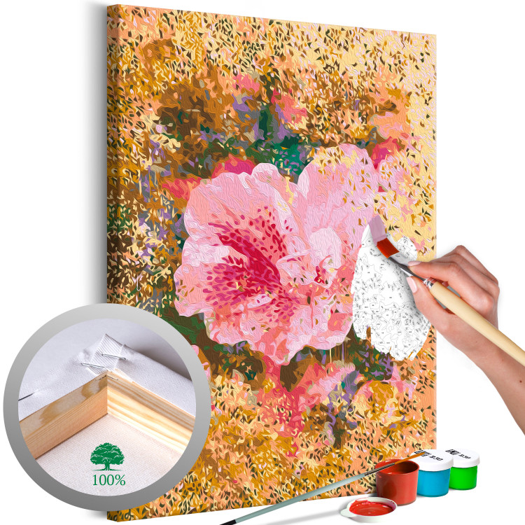 Paint by Number Kit Pink Rose - Blooming Big Flower on the Golden Rubbed Background 146189