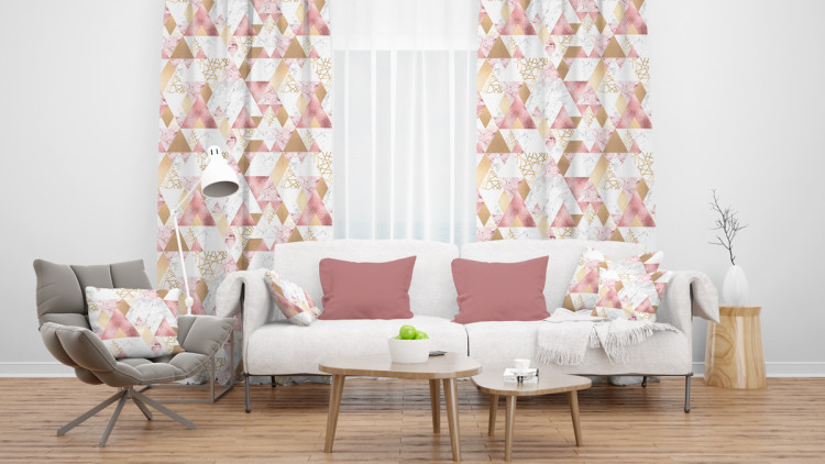 Decorative Curtain Geometric patchwork - design with triangles, marble and gold pattern 147189 additionalImage 8