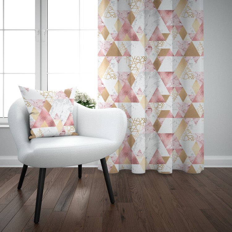 Decorative Curtain Geometric patchwork - design with triangles, marble and gold pattern 147189 additionalImage 9