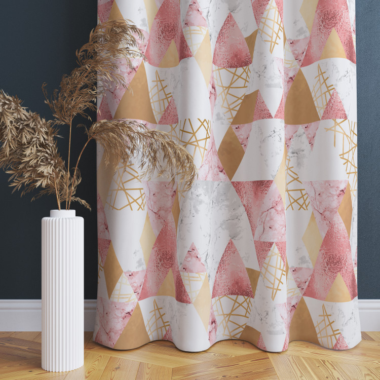 Decorative Curtain Geometric patchwork - design with triangles, marble and gold pattern 147189 additionalImage 4