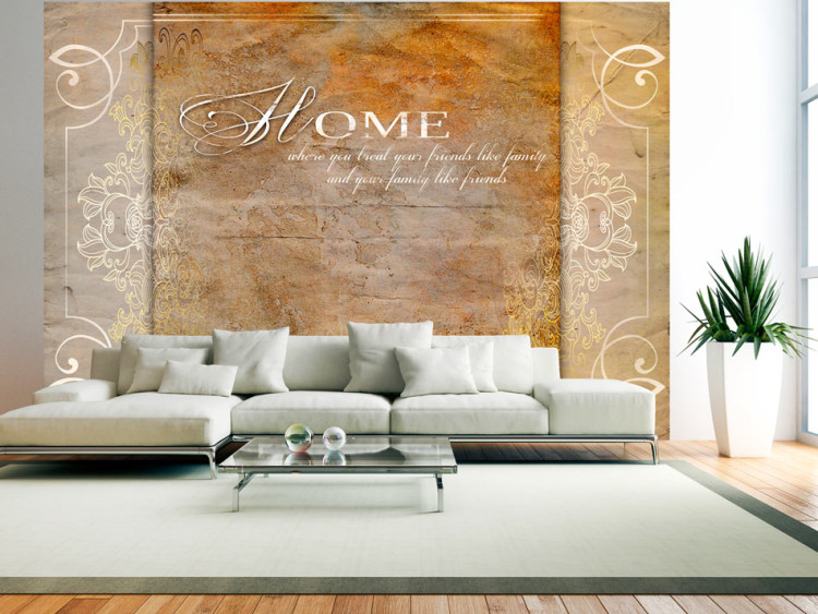 Wall Mural Home is Friendship - English Quote on Orange-Beige Background 60889