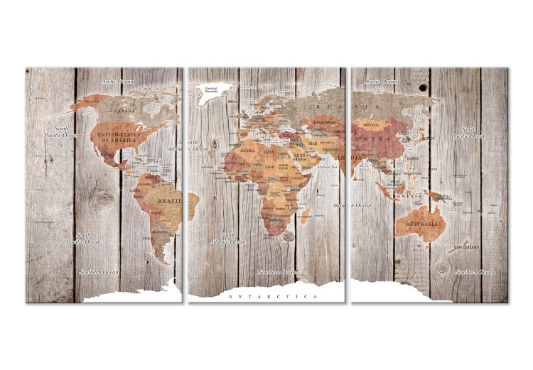 Canvas World Map: Wooden Stories (3 Parts) 122199