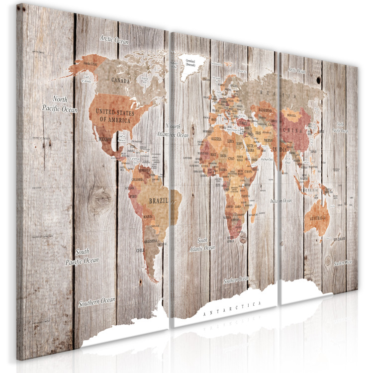 Canvas World Map: Wooden Stories (3 Parts) 122199 additionalImage 2