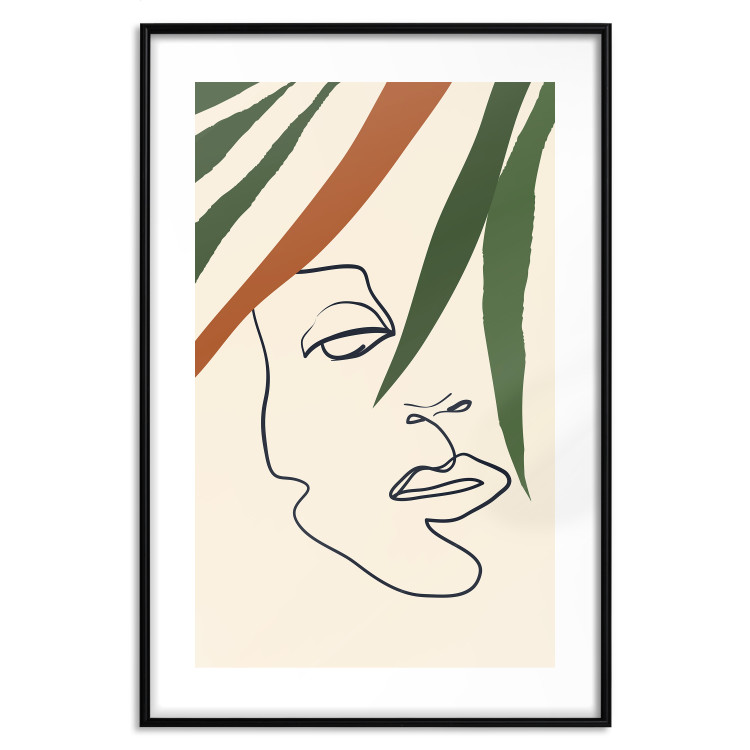 Poster Magical Gaze - simple lineart with a human face among leaves 137499 additionalImage 14
