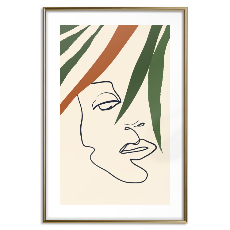 Poster Magical Gaze - simple lineart with a human face among leaves 137499 additionalImage 13