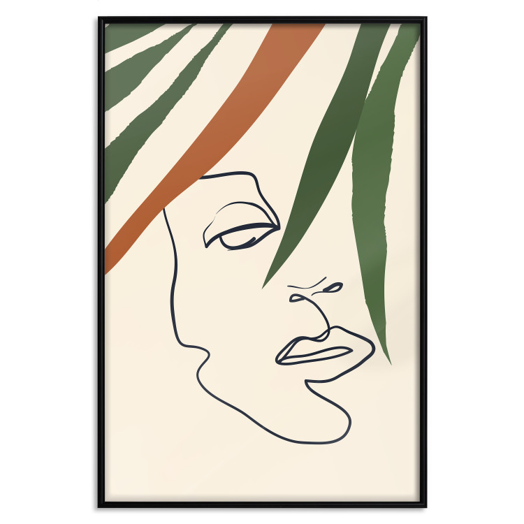 Poster Magical Gaze - simple lineart with a human face among leaves 137499 additionalImage 10