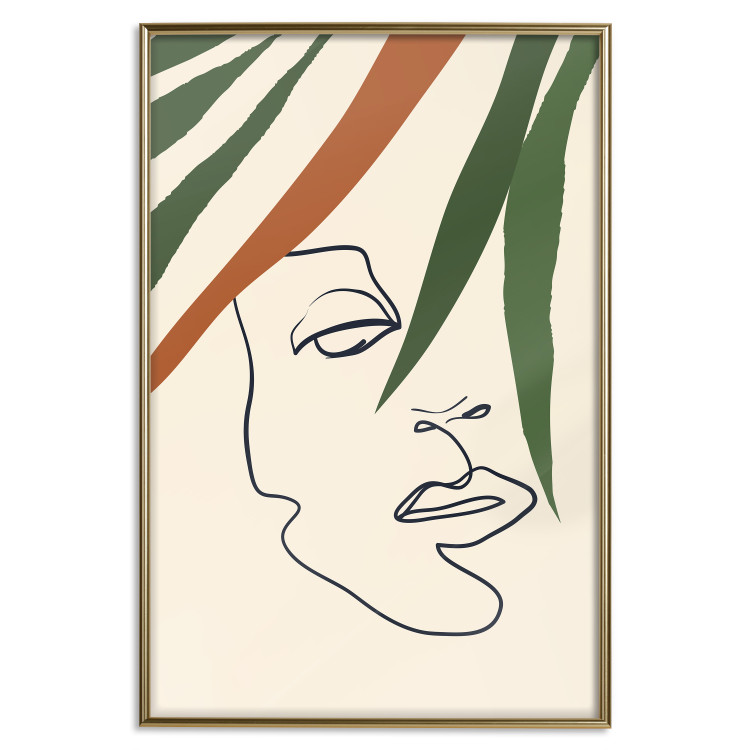 Poster Magical Gaze - simple lineart with a human face among leaves 137499 additionalImage 9