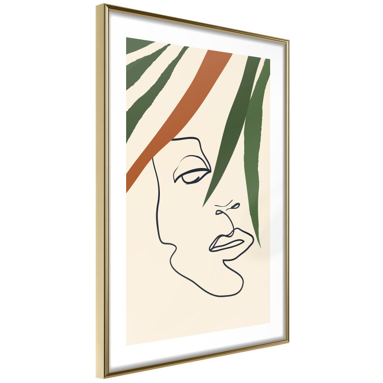 Poster Magical Gaze - simple lineart with a human face among leaves 137499 additionalImage 3