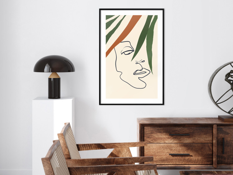 Poster Magical Gaze - simple lineart with a human face among leaves 137499 additionalImage 20