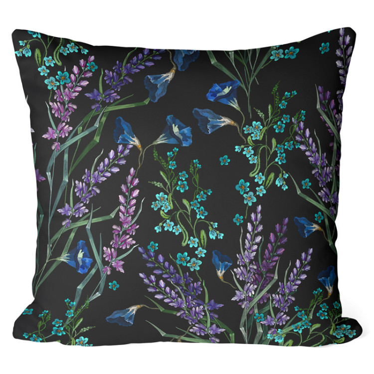 Decorative Microfiber Pillow Provencal night - fine floral motif on black background cushions 146899