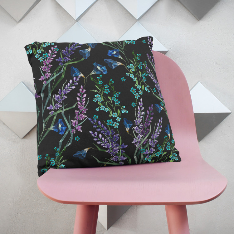 Decorative Microfiber Pillow Provencal night - fine floral motif on black background cushions 146899 additionalImage 2