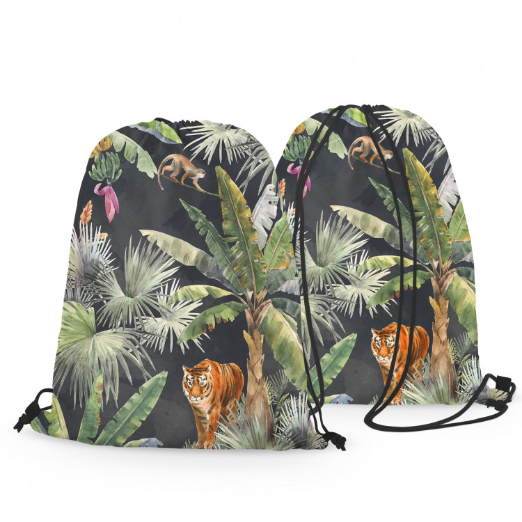 Backpack In the jungle - palm trees, tiger and monkey on dark background 147699 additionalImage 3