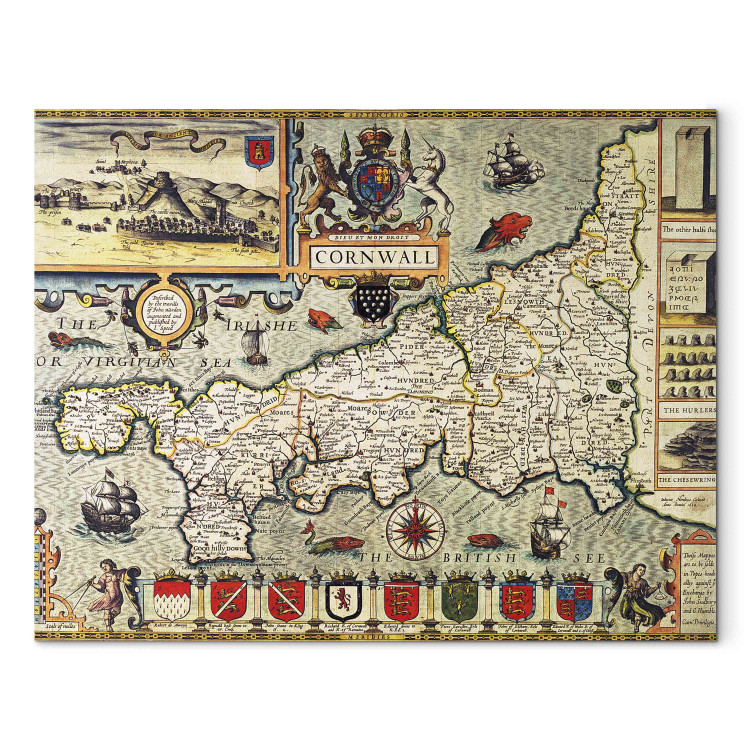 Canvas Map of Cornwall from the 'Theatre of the Empire of Great Britain', pub. in London by George Humble 157899