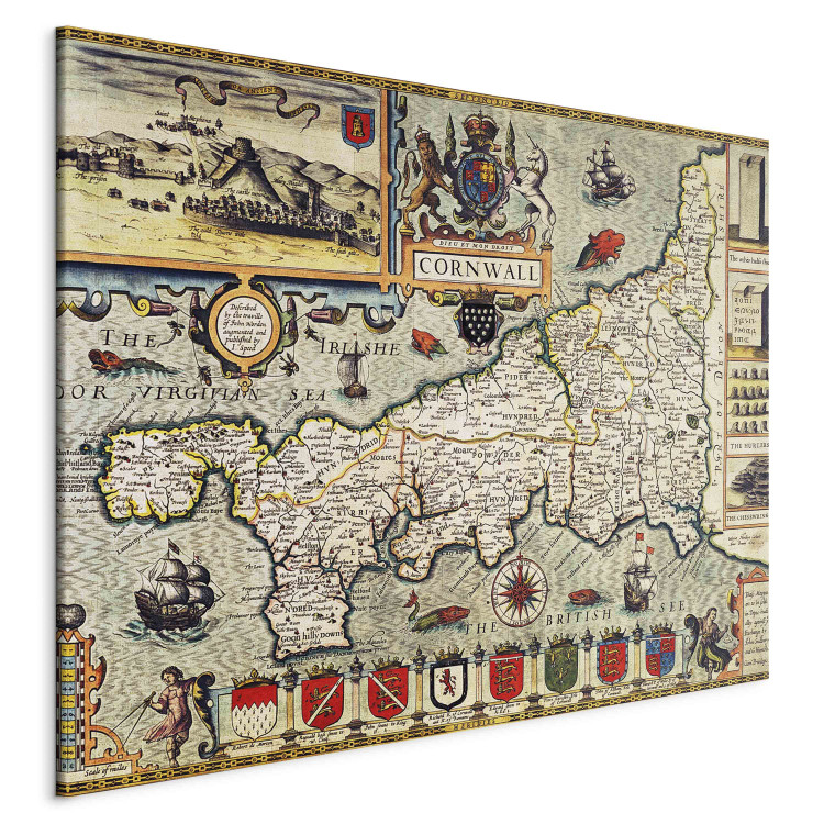 Canvas Map of Cornwall from the 'Theatre of the Empire of Great Britain', pub. in London by George Humble 157899 additionalImage 2