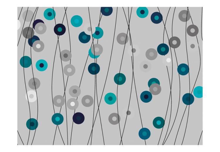 Wall Mural Threads - Geometric Figures with Turquoise Accent on a Gray Background 60699 additionalImage 1